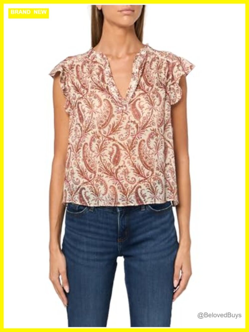 V-Neck Ruffle Blouse Short Sleeve Pull On Top